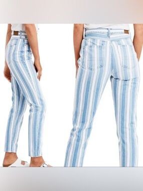 American Eagle Outfitters High-Waisted Mom Jeans, Light Blue/White, Size 0